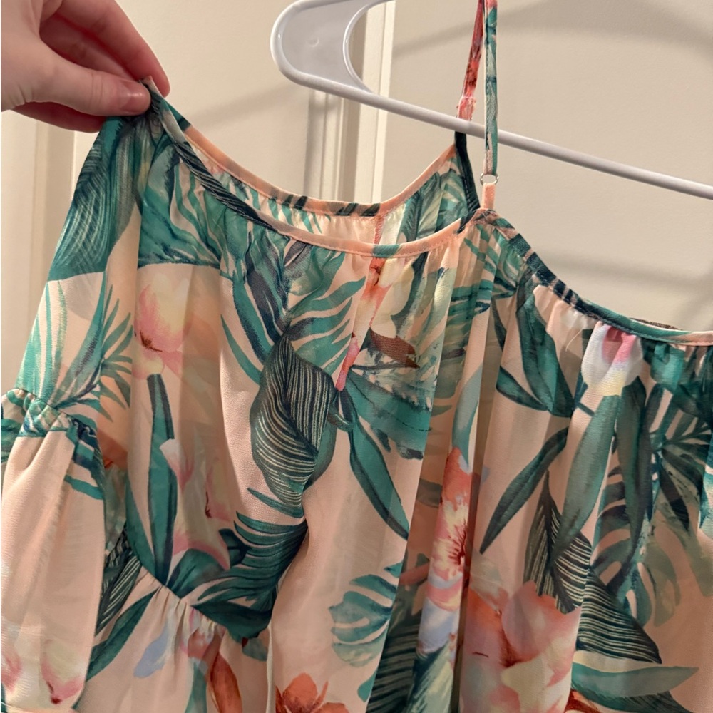 NWOT Forever 21 Tropical Floral Blouse - Pink and Green - Picture 8 of 8